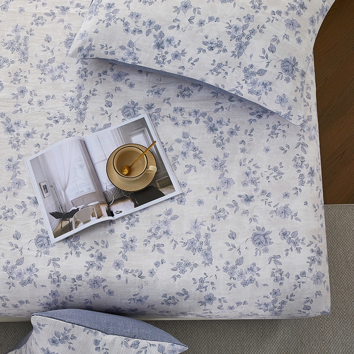 91家纺网 家纺一手货源 找家纺 卢赛尔 2025新款高克重皱皱复古原麻单床笠床笠三件套 青千雪