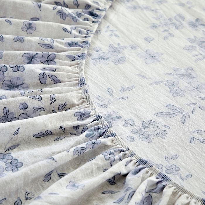 91家纺网 家纺一手货源 找家纺 卢赛尔 2025新款高克重皱皱复古原麻单床笠床笠三件套 青千雪