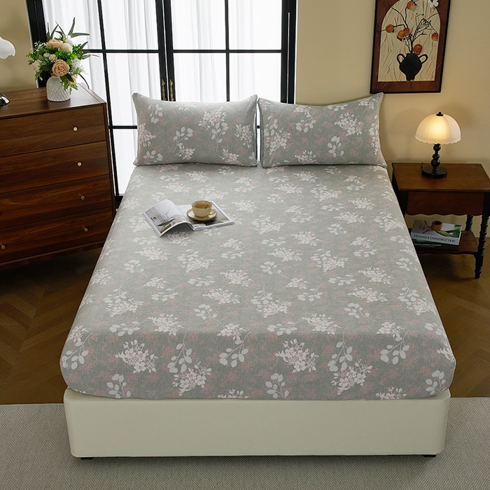 卢赛尔 2025新款高克重皱皱复古原麻单床笠床笠三件套 清菡绿