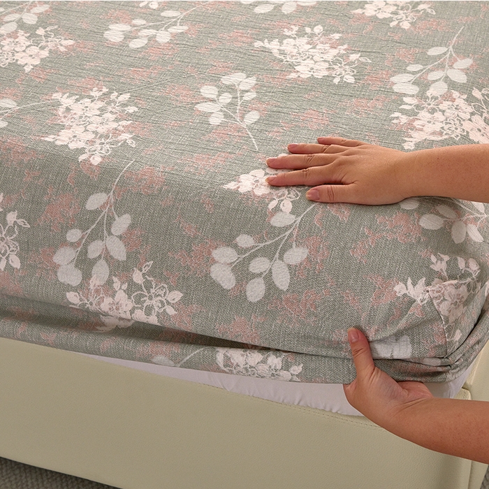 91家纺网 家纺一手货源 找家纺 卢赛尔 2025新款高克重皱皱复古原麻单床笠床笠三件套 清菡绿