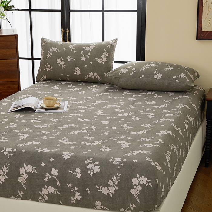 91家纺网 家纺一手货源 找家纺 卢赛尔 2025新款高克重皱皱复古原麻单床笠床笠三件套 森屿