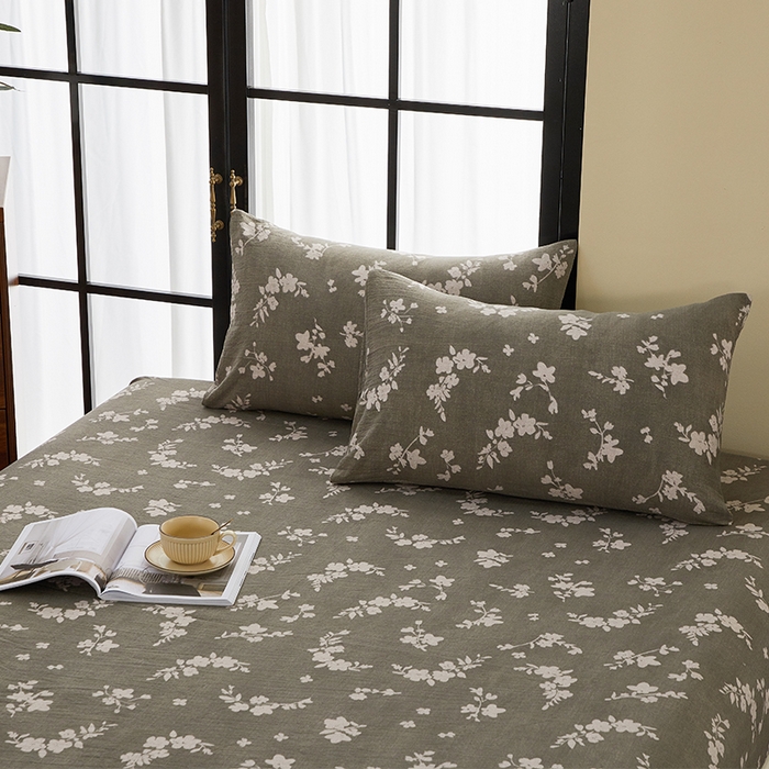 91家纺网 家纺一手货源 找家纺 卢赛尔 2025新款高克重皱皱复古原麻单床笠床笠三件套 森屿