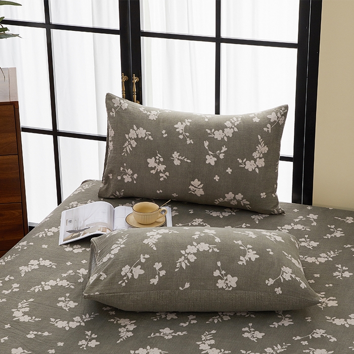 91家纺网 家纺一手货源 找家纺 卢赛尔 2025新款高克重皱皱复古原麻单床笠床笠三件套 森屿