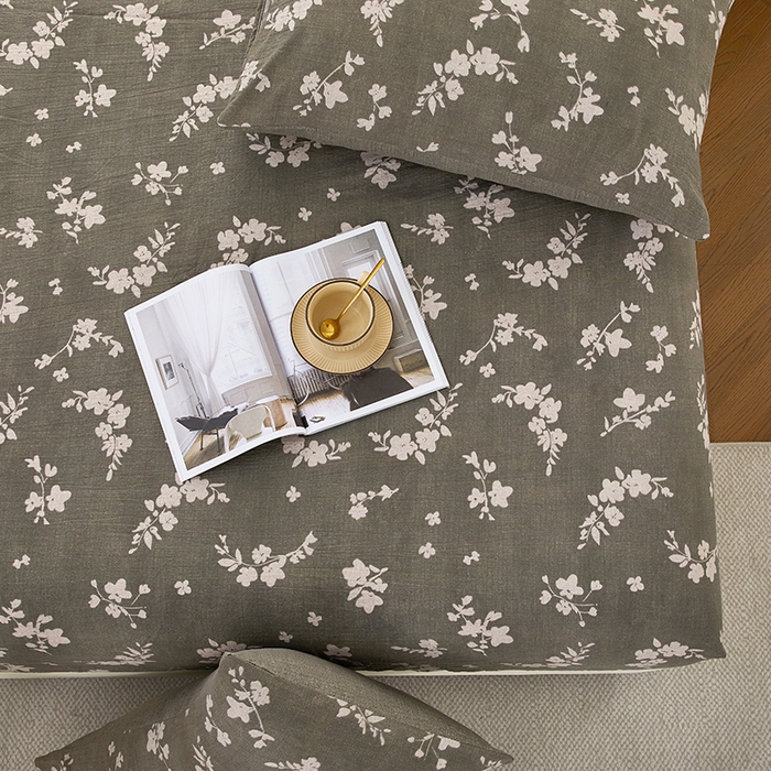 91家纺网 家纺一手货源 找家纺 卢赛尔 2025新款高克重皱皱复古原麻单床笠床笠三件套 森屿