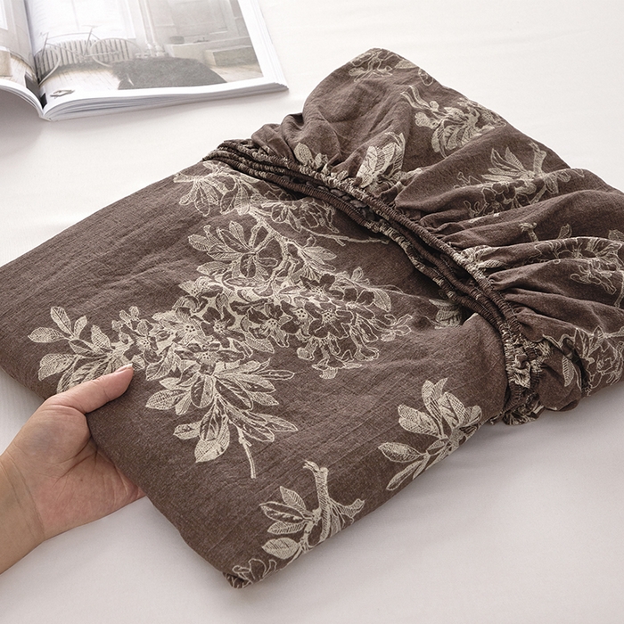 91家纺网 家纺一手货源 找家纺 卢赛尔 2025新款高克重皱皱复古原麻单床笠床笠三件套 疏影