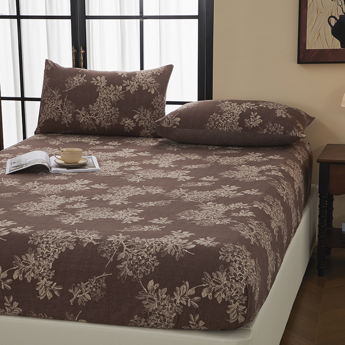 91家纺网 家纺一手货源 找家纺 卢赛尔 2025新款高克重皱皱复古原麻单床笠床笠三件套 疏影