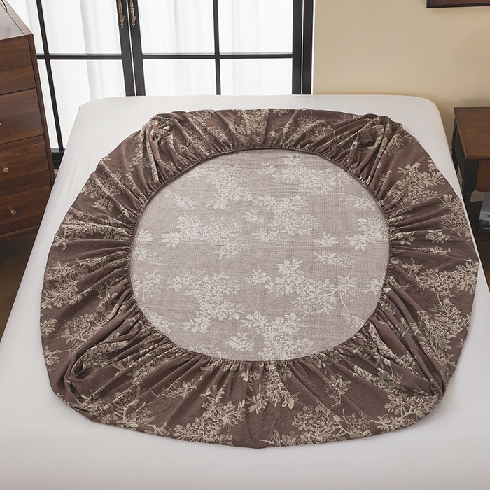 91家纺网 家纺一手货源 找家纺 卢赛尔 2025新款高克重皱皱复古原麻单床笠床笠三件套 疏影