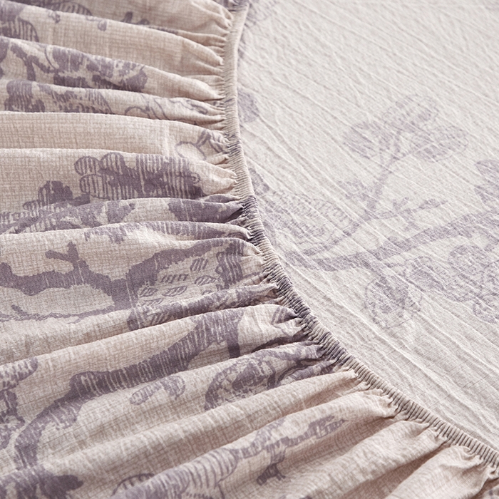 91家纺网 家纺一手货源 找家纺 卢赛尔 2025新款高克重皱皱复古原麻单床笠床笠三件套 云梦泽