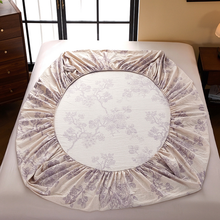 91家纺网 家纺一手货源 找家纺 卢赛尔 2025新款高克重皱皱复古原麻单床笠床笠三件套 云梦泽