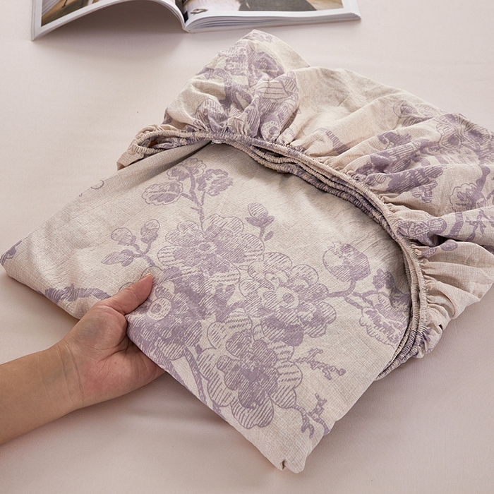 91家纺网 家纺一手货源 找家纺 卢赛尔 2025新款高克重皱皱复古原麻单床笠床笠三件套 云梦泽