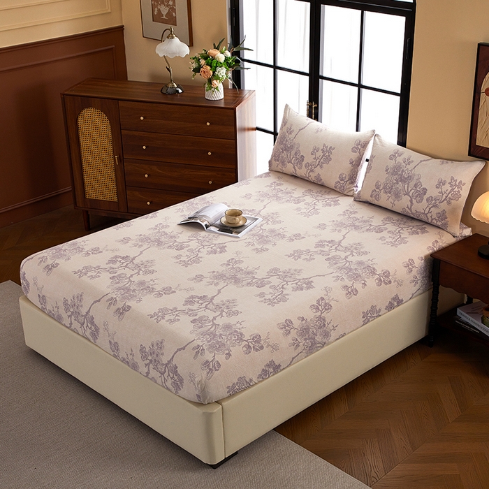 91家纺网 家纺一手货源 找家纺 卢赛尔 2025新款高克重皱皱复古原麻单床笠床笠三件套 云梦泽