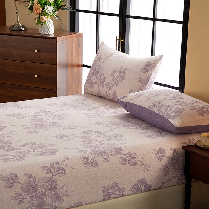 91家纺网 家纺一手货源 找家纺 卢赛尔 2025新款高克重皱皱复古原麻单床笠床笠三件套 云梦泽