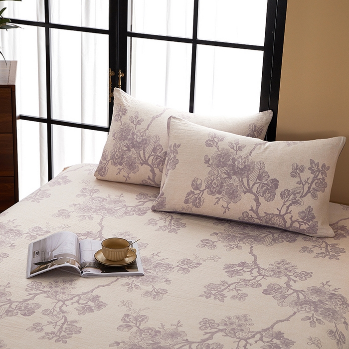 91家纺网 家纺一手货源 找家纺 卢赛尔 2025新款高克重皱皱复古原麻单床笠床笠三件套 云梦泽