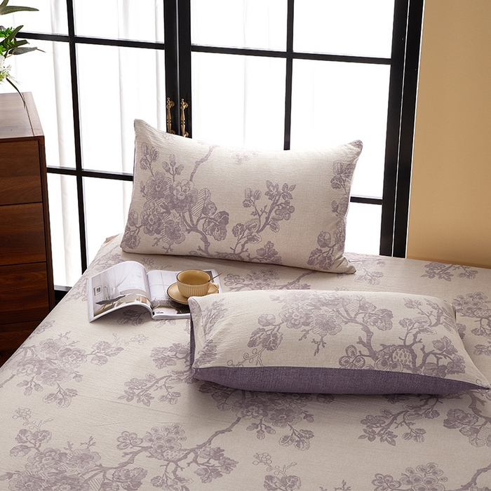 91家纺网 家纺一手货源 找家纺 卢赛尔 2025新款高克重皱皱复古原麻单床笠床笠三件套 云梦泽