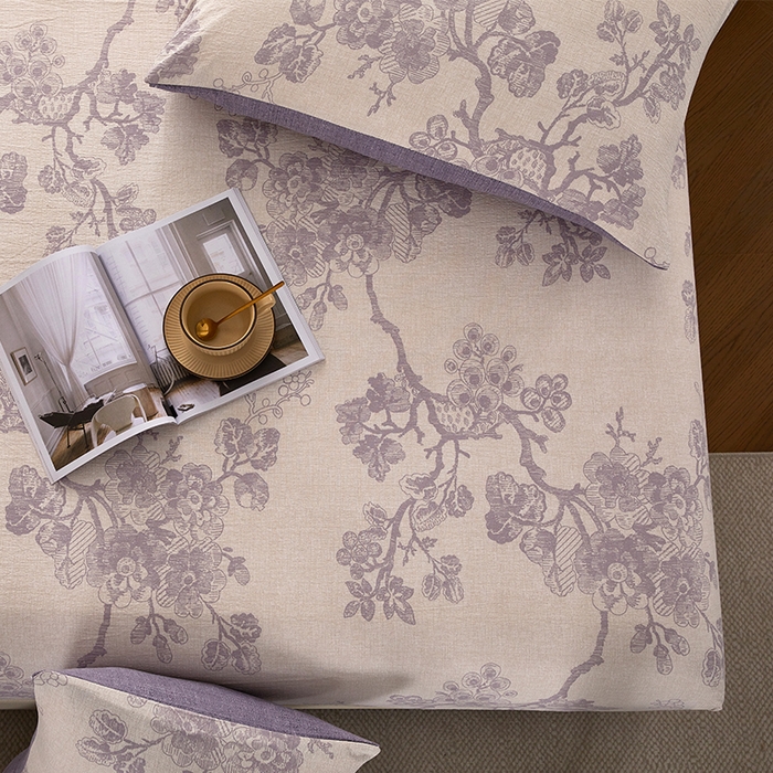 91家纺网 家纺一手货源 找家纺 卢赛尔 2025新款高克重皱皱复古原麻单床笠床笠三件套 云梦泽