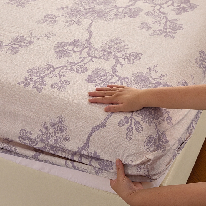 91家纺网 家纺一手货源 找家纺 卢赛尔 2025新款高克重皱皱复古原麻单床笠床笠三件套 云梦泽