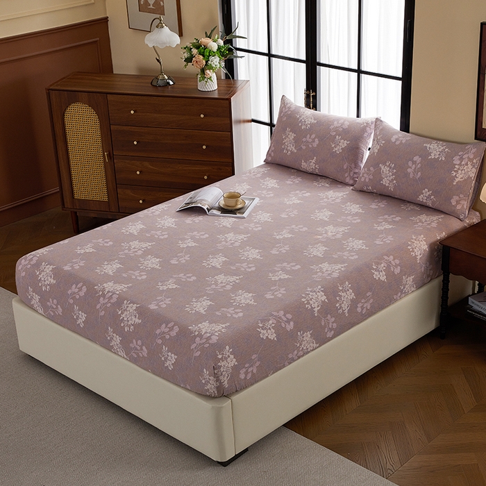 91家纺网 家纺一手货源 找家纺 卢赛尔 2025新款高克重皱皱复古原麻单床笠床笠三件套 紫苏槿