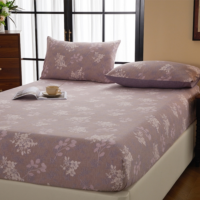 91家纺网 家纺一手货源 找家纺 卢赛尔 2025新款高克重皱皱复古原麻单床笠床笠三件套 紫苏槿