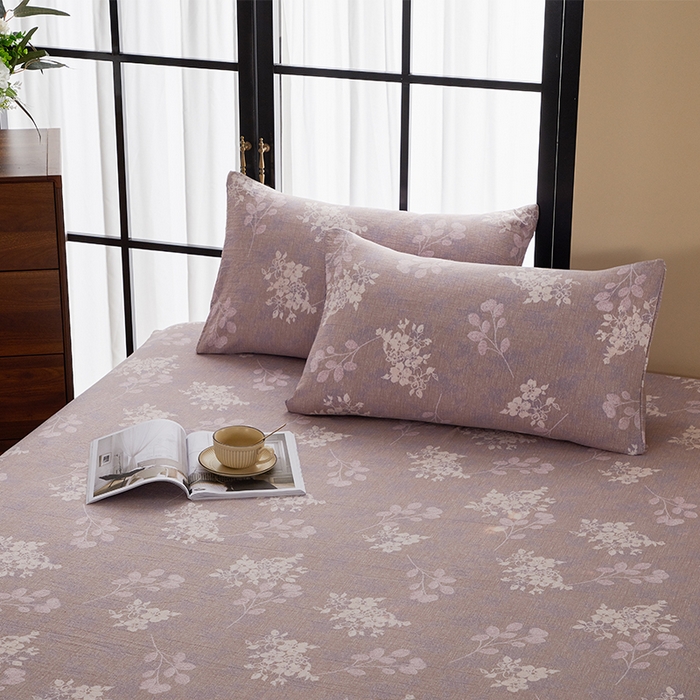 91家纺网 家纺一手货源 找家纺 卢赛尔 2025新款高克重皱皱复古原麻单床笠床笠三件套 紫苏槿