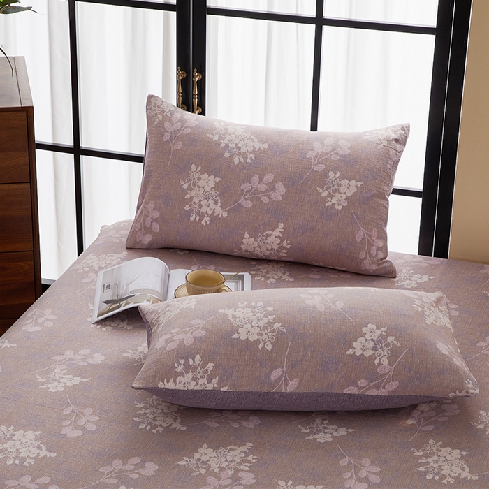 91家纺网 家纺一手货源 找家纺 卢赛尔 2025新款高克重皱皱复古原麻单床笠床笠三件套 紫苏槿