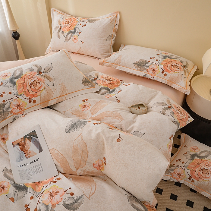 91家纺网 家纺一手货源 找家纺 博弈家纺 2025新款100%加厚全棉纯棉四件套喷气磨毛四件套-礼盒装 轻盈花语