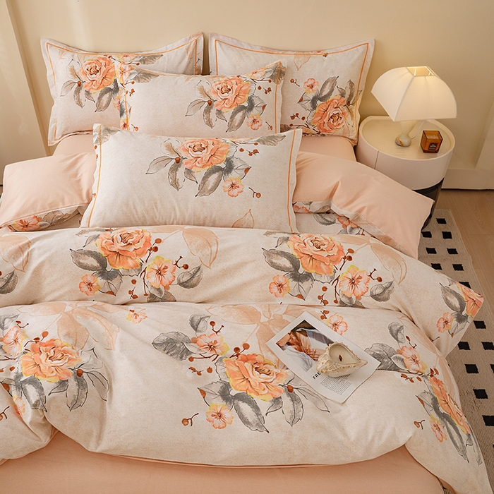 91家纺网 家纺一手货源 找家纺 博弈家纺 2025新款100%加厚全棉纯棉四件套喷气磨毛四件套-礼盒装 轻盈花语