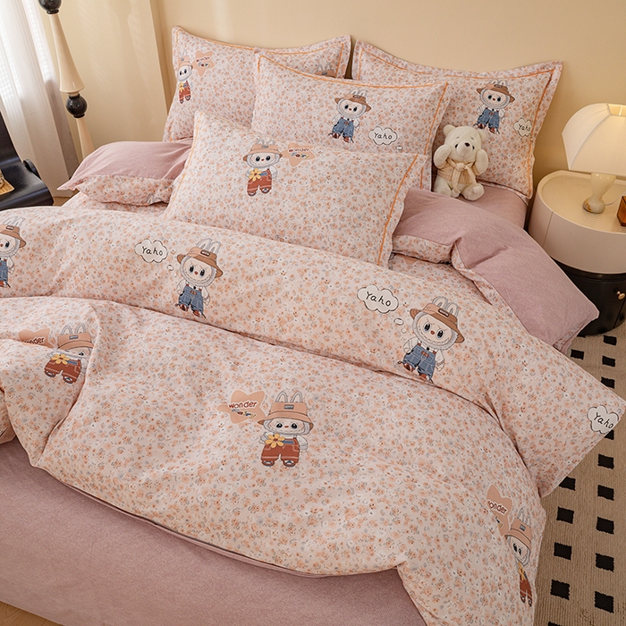 91家纺网 家纺一手货源 找家纺 博弈家纺 2025新款100%加厚全棉纯棉四件套喷气磨毛四件套-礼盒装 时尚布偶