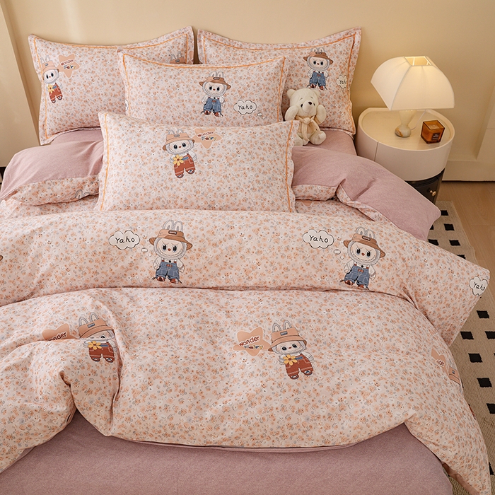 91家纺网 家纺一手货源 找家纺 博弈家纺 2025新款100%加厚全棉纯棉四件套喷气磨毛四件套-礼盒装 时尚布偶