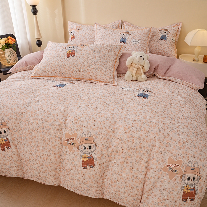 91家纺网 家纺一手货源 找家纺 博弈家纺 2025新款100%加厚全棉纯棉四件套喷气磨毛四件套-礼盒装 时尚布偶