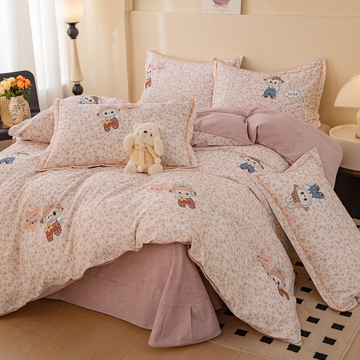 91家纺网 家纺一手货源 找家纺 博弈家纺 2025新款100%加厚全棉纯棉四件套喷气磨毛四件套-礼盒装 时尚布偶