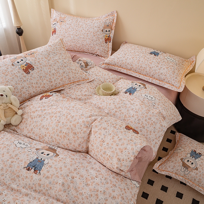 91家纺网 家纺一手货源 找家纺 博弈家纺 2025新款100%加厚全棉纯棉四件套喷气磨毛四件套-礼盒装 时尚布偶