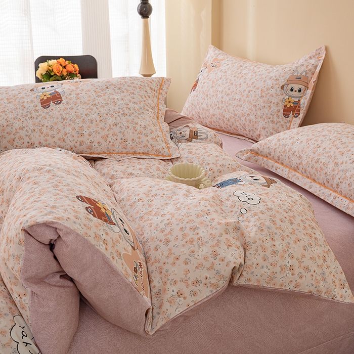 91家纺网 家纺一手货源 找家纺 博弈家纺 2025新款100%加厚全棉纯棉四件套喷气磨毛四件套-礼盒装 时尚布偶