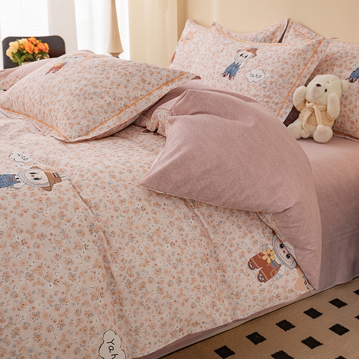 91家纺网 家纺一手货源 找家纺 博弈家纺 2025新款100%加厚全棉纯棉四件套喷气磨毛四件套-礼盒装 时尚布偶