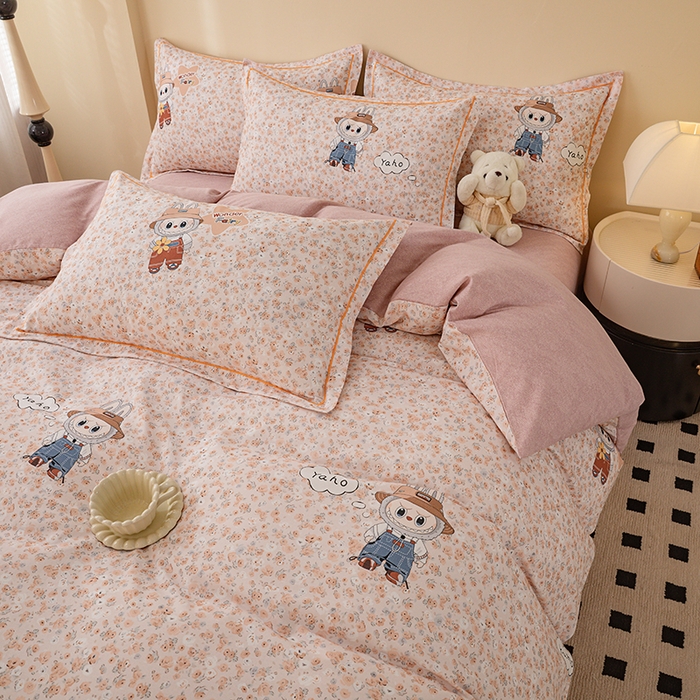 91家纺网 家纺一手货源 找家纺 博弈家纺 2025新款100%加厚全棉纯棉四件套喷气磨毛四件套-礼盒装 时尚布偶