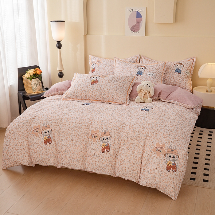 91家纺网 家纺一手货源 找家纺 博弈家纺 2025新款100%加厚全棉纯棉四件套喷气磨毛四件套-礼盒装 时尚布偶