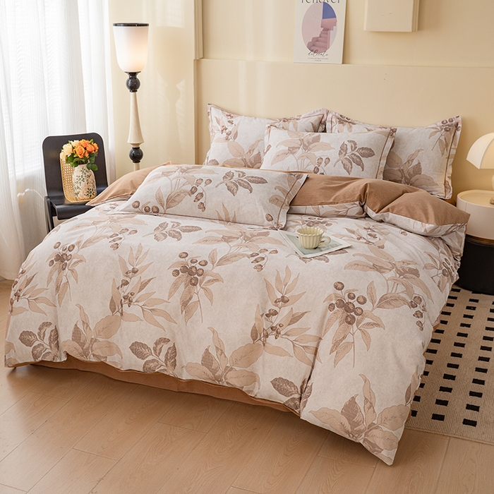 91家纺网 家纺一手货源 找家纺 博弈家纺 2025新款100%加厚全棉纯棉四件套喷气磨毛四件套-礼盒装 叶影摇香