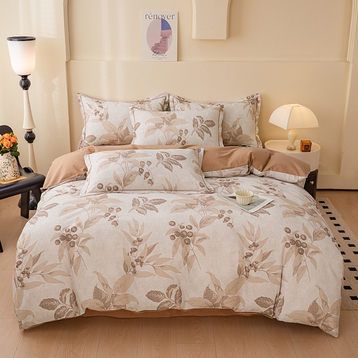 博弈家纺 2025新款100%加厚全棉纯棉四件套喷气磨毛四件套-礼盒装 叶影摇香