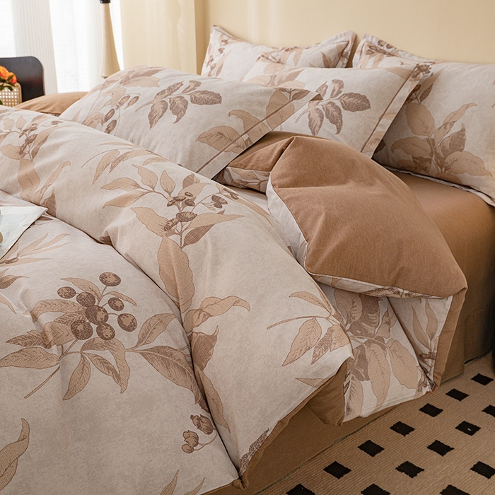 91家纺网 家纺一手货源 找家纺 博弈家纺 2025新款100%加厚全棉纯棉四件套喷气磨毛四件套-礼盒装 叶影摇香