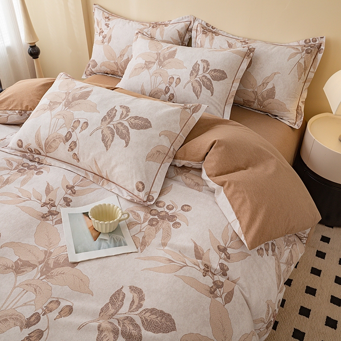 91家纺网 家纺一手货源 找家纺 博弈家纺 2025新款100%加厚全棉纯棉四件套喷气磨毛四件套-礼盒装 叶影摇香