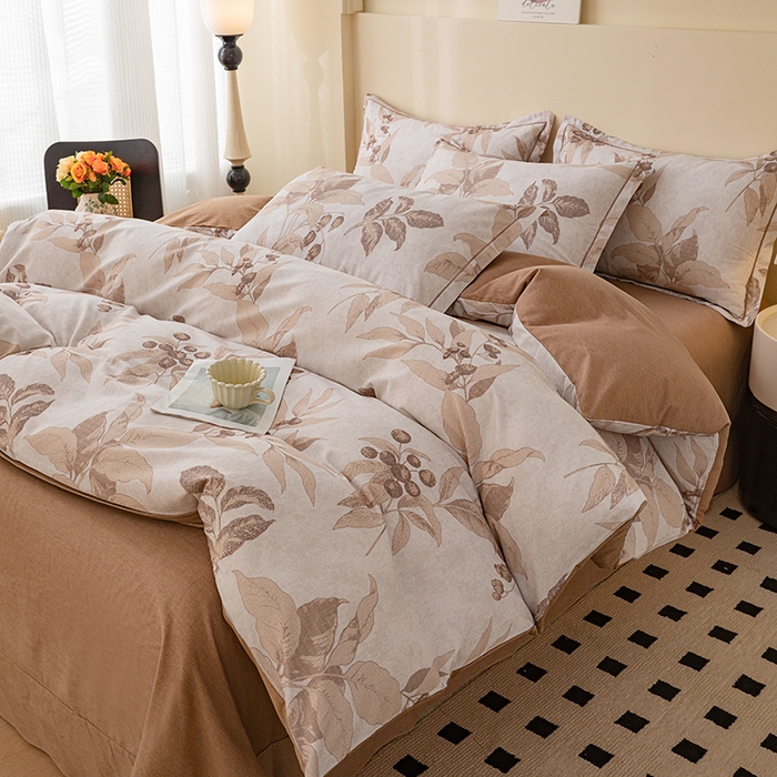 91家纺网 家纺一手货源 找家纺 博弈家纺 2025新款100%加厚全棉纯棉四件套喷气磨毛四件套-礼盒装 叶影摇香