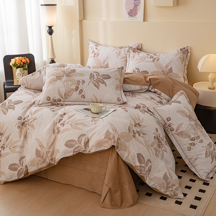 91家纺网 家纺一手货源 找家纺 博弈家纺 2025新款100%加厚全棉纯棉四件套喷气磨毛四件套-礼盒装 叶影摇香