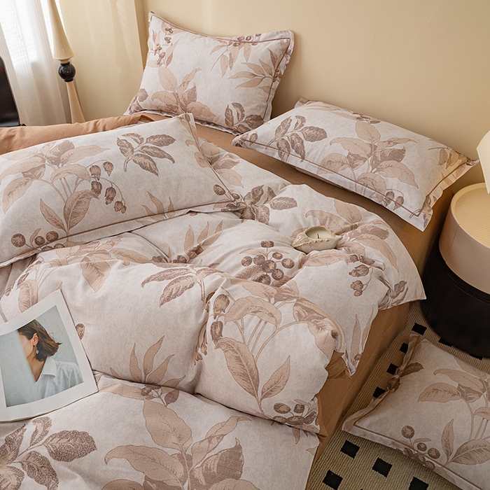 91家纺网 家纺一手货源 找家纺 博弈家纺 2025新款100%加厚全棉纯棉四件套喷气磨毛四件套-礼盒装 叶影摇香