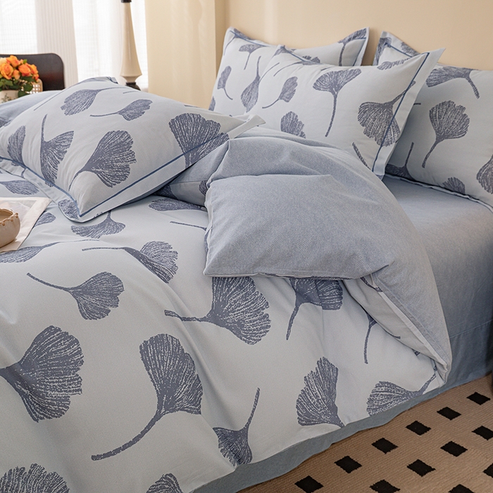 91家纺网 家纺一手货源 找家纺 博弈家纺 2025新款100%加厚全棉纯棉四件套喷气磨毛四件套-礼盒装 银杏飘香