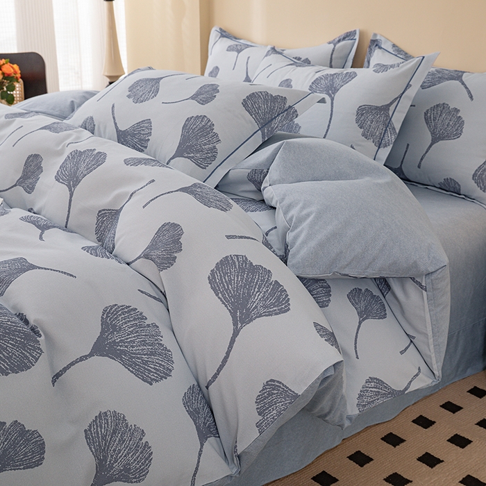 91家纺网 家纺一手货源 找家纺 博弈家纺 2025新款100%加厚全棉纯棉四件套喷气磨毛四件套-礼盒装 银杏飘香