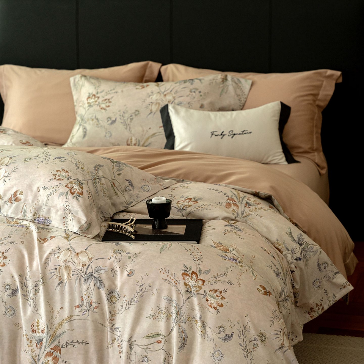 91家纺网 家纺一手货源 找家纺 黛舒家居 2025新款天丝棉磨毛花卉四件套 春浔