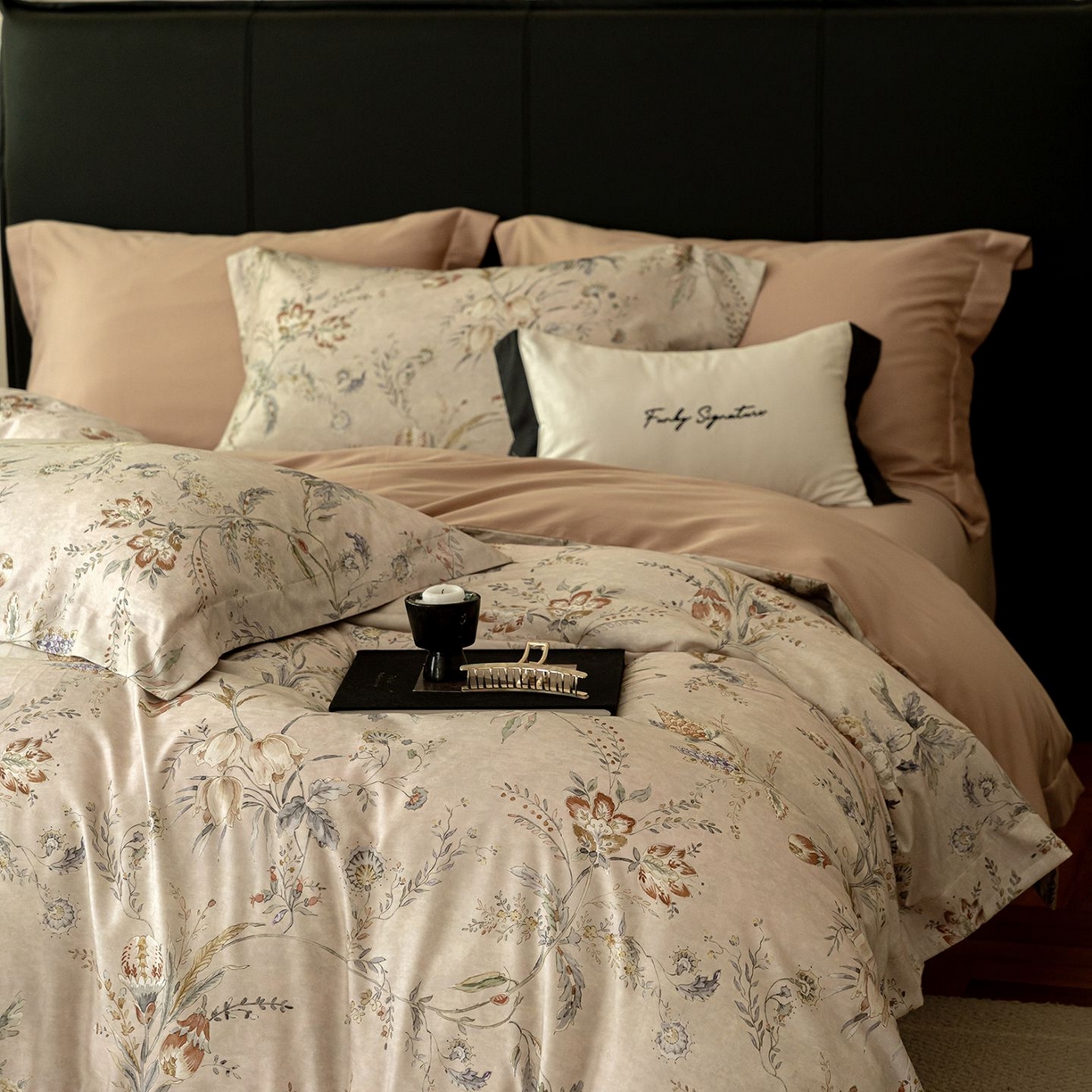 91家纺网 家纺一手货源 找家纺 黛舒家居 2025新款天丝棉磨毛花卉四件套 春浔