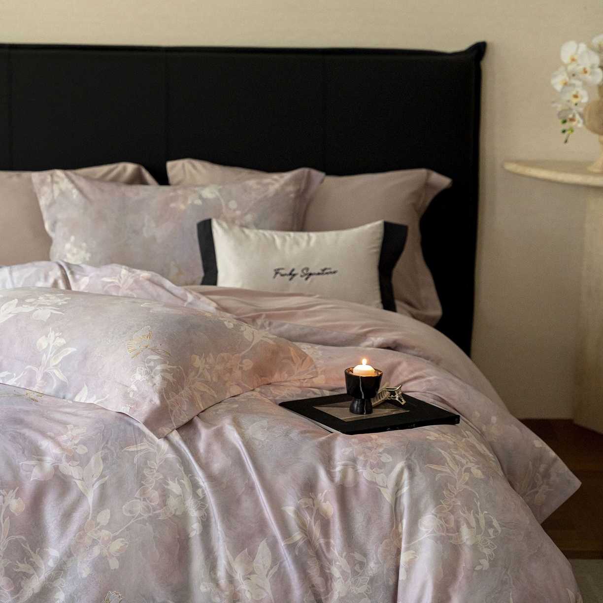 91家纺网 家纺一手货源 找家纺 黛舒家居 2025新款天丝棉磨毛花卉四件套 蝶恋花