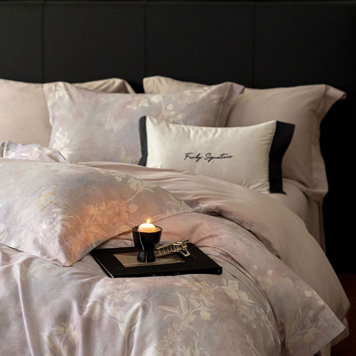 91家纺网 家纺一手货源 找家纺 黛舒家居 2025新款天丝棉磨毛花卉四件套 蝶恋花