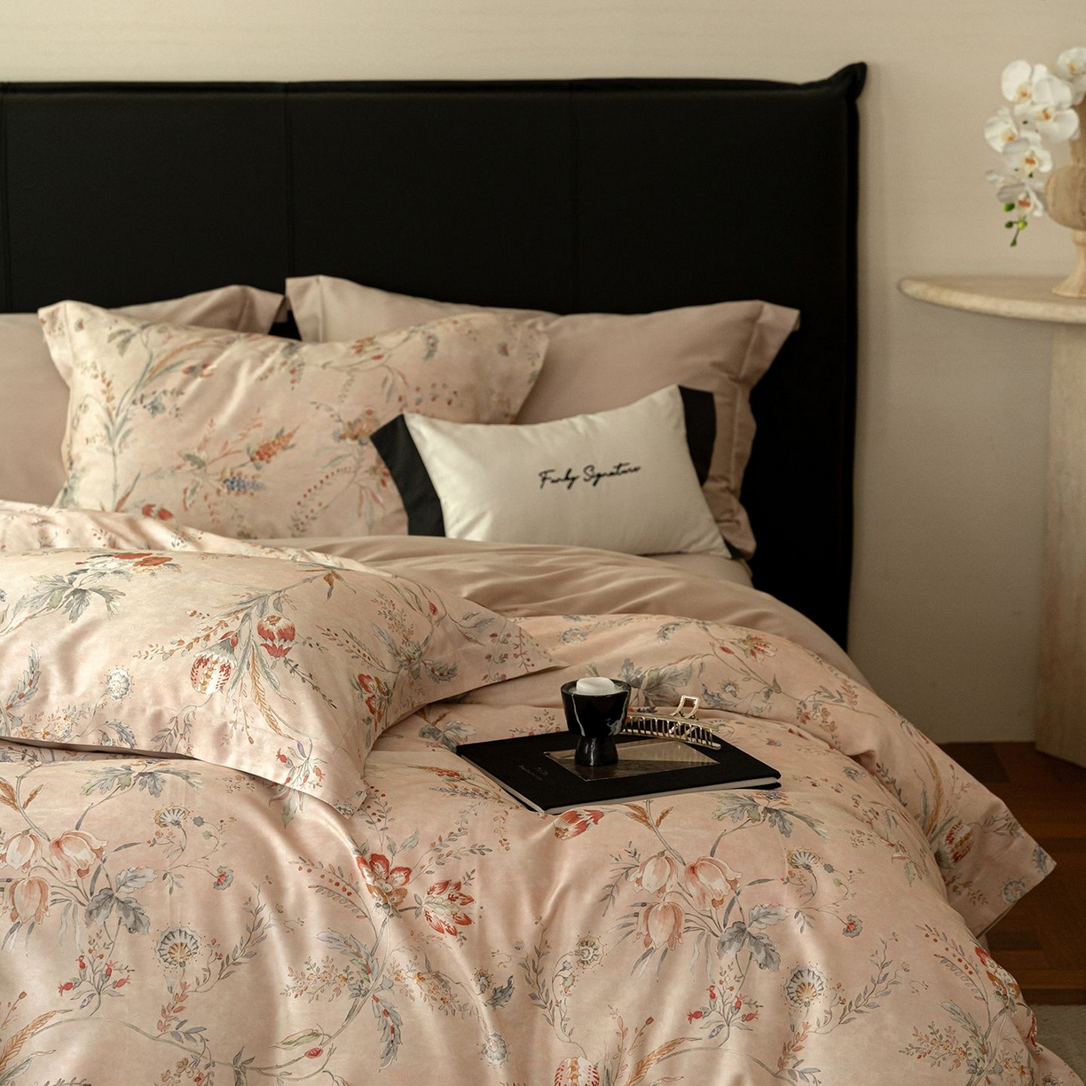 91家纺网 家纺一手货源 找家纺 黛舒家居 2025新款天丝棉磨毛花卉四件套 繁花佩影