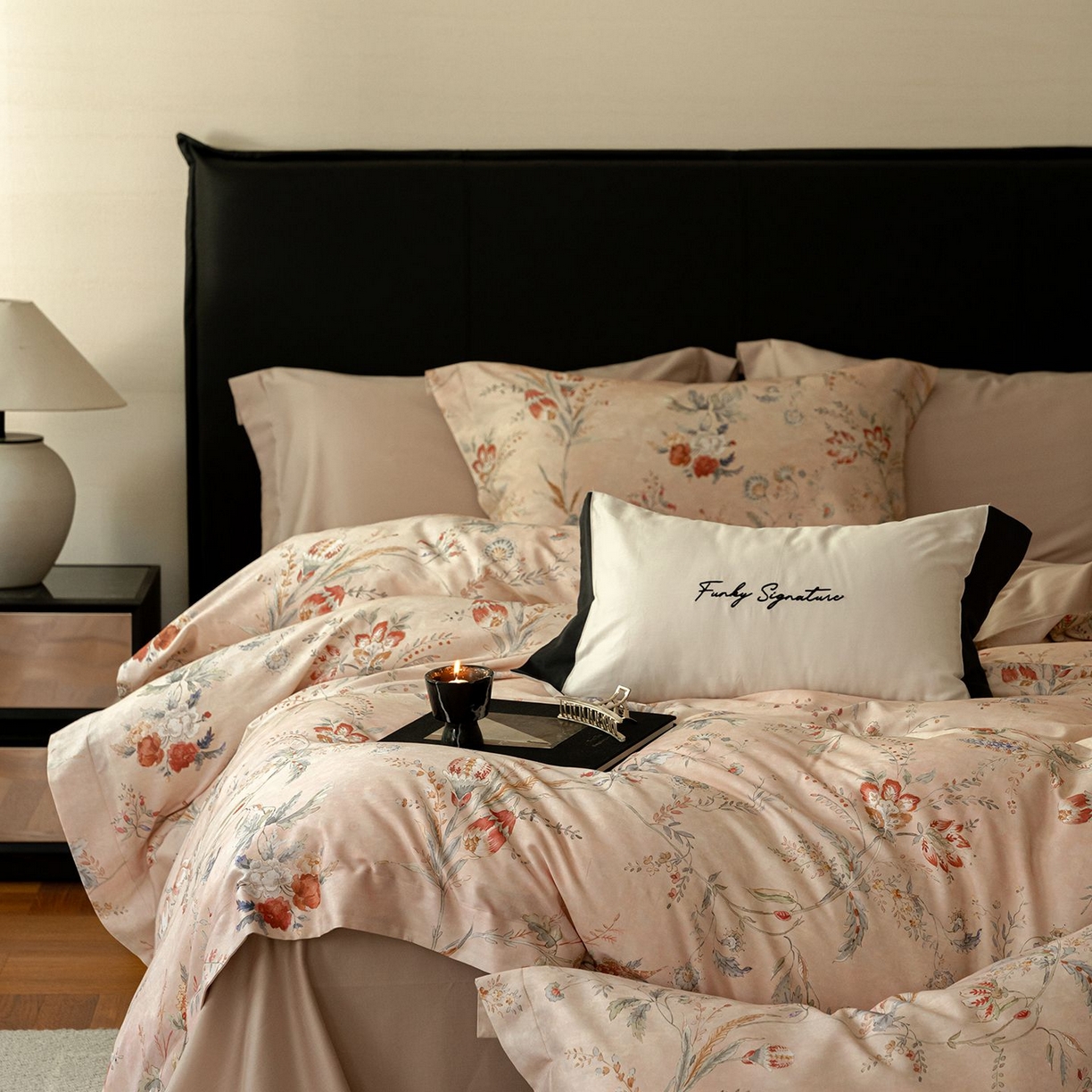 91家纺网 家纺一手货源 找家纺 黛舒家居 2025新款天丝棉磨毛花卉四件套 繁花佩影